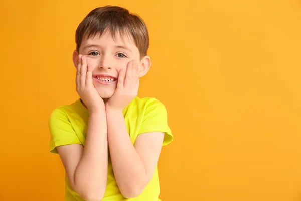 Happy Smiling Little Boy Color Background — Stock Photo, Image