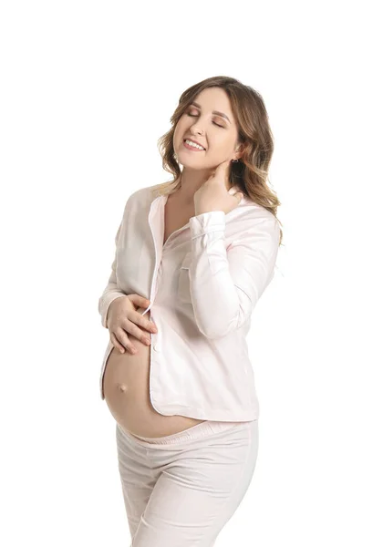 Belle Femme Enceinte Sur Fond Blanc — Photo