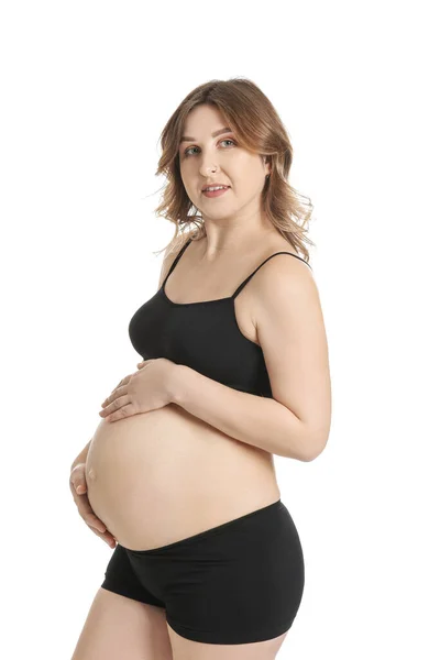 Belle Femme Enceinte Sur Fond Blanc — Photo