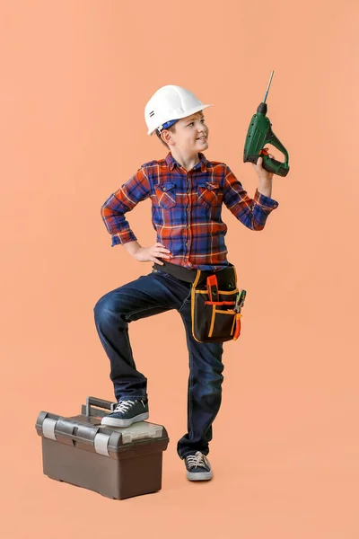 Cute Little Builder Color Background — Stock Photo, Image