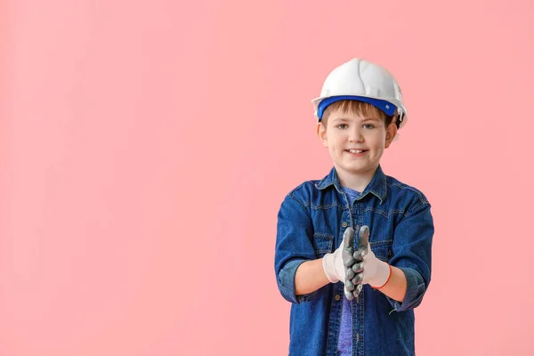 Cute Little Builder Color Background — Stock Photo, Image