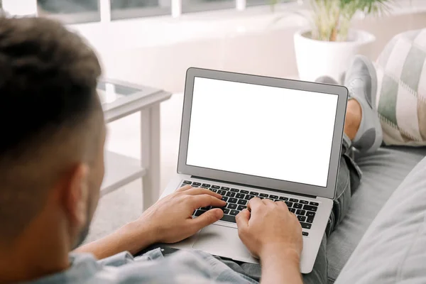 Handsome Man Laptop Home — Stock Photo, Image