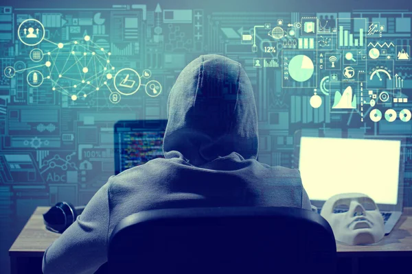 Professionelle Hacker Benutzen Computer Dunklen Raum — Stockfoto