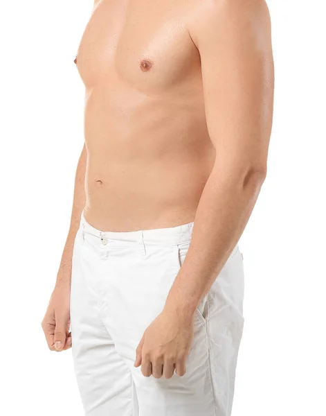 Beau Jeune Homme Sur Fond Blanc Concept Chirurgie Plastique — Photo