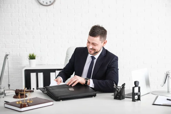 Male Lawyer Briefcase Sitting Workplace Office — Stock Photo, Image