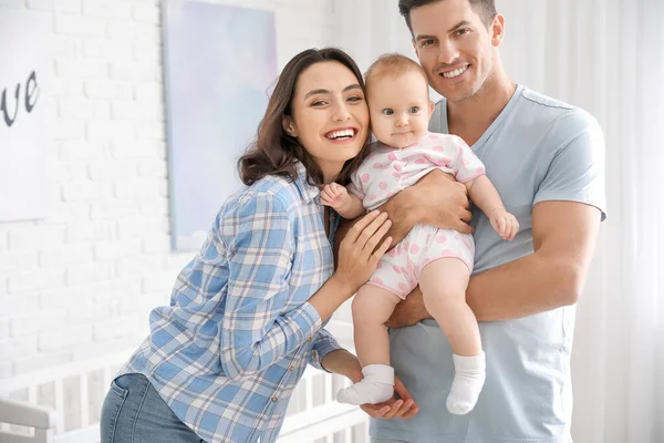 Cute Baby Parents Home — Stock Photo, Image