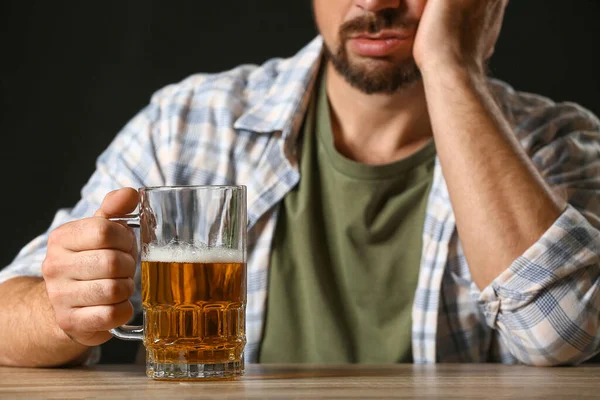 Mature Man Drinking Beer Table — 스톡 사진