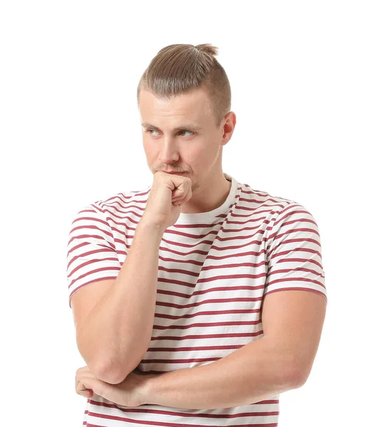 Worried Young Man White Background — Stock Photo, Image