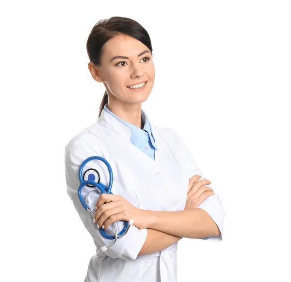 Female Cardiologist White Background — Stock Photo, Image