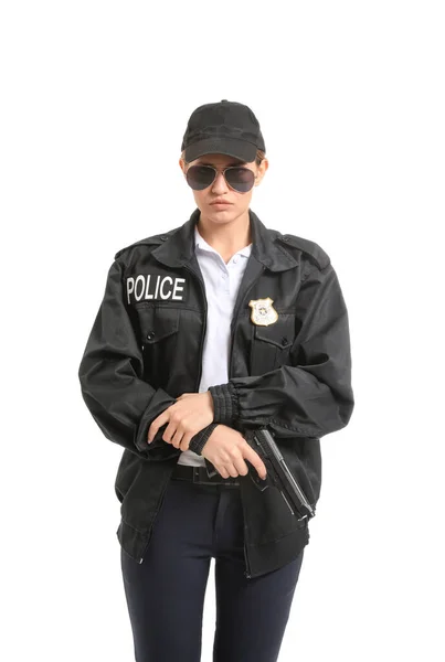 Female Police Officer White Background — Stock Photo, Image