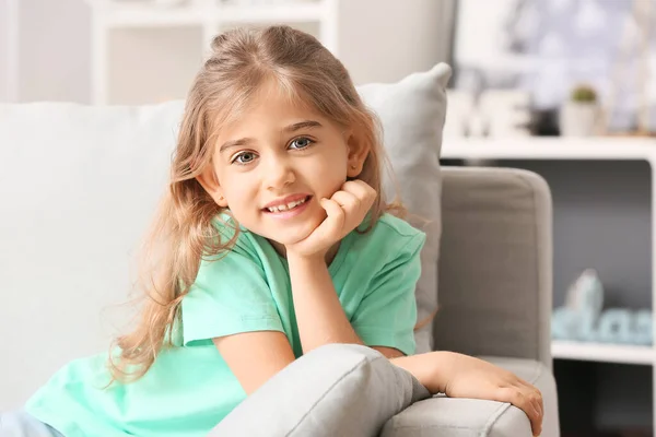 Portrait Happy Little Girl Home — Stock Photo, Image