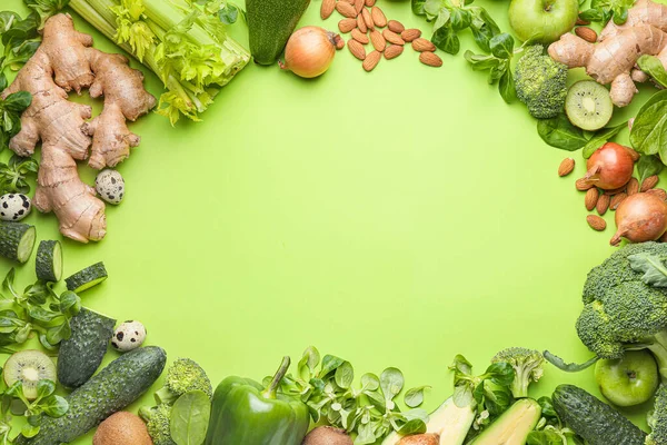 Frame Gemaakt Van Gezonde Producten Kleur Achtergrond — Stockfoto