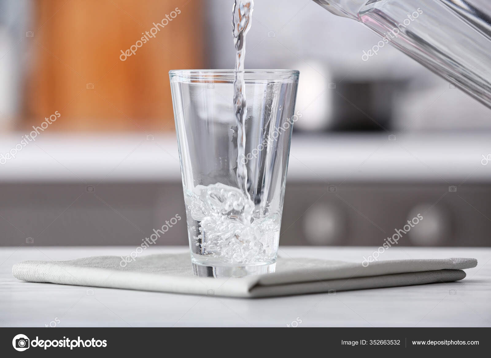 Pouring Fresh Water Glass Table Kitchen Stock Photo by ©serezniy 352663532