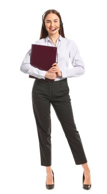 Beyaz arka plan üzerinde güzel genç Sekreteri