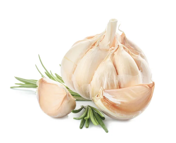 Fresh Garlic Herbs White Background — Stock Photo, Image