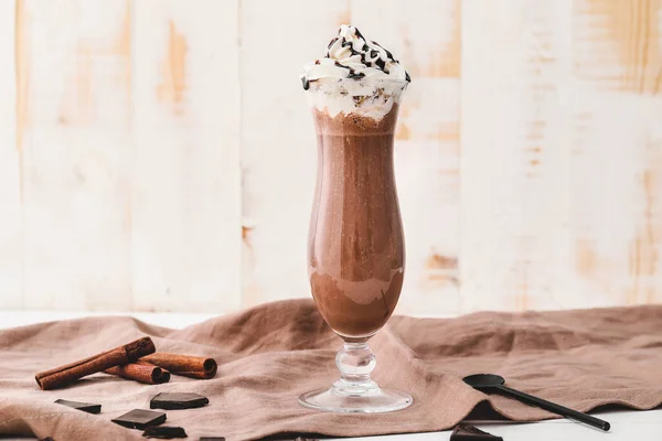 Glass Tasty Chocolate Milkshake Table — Stock Photo, Image