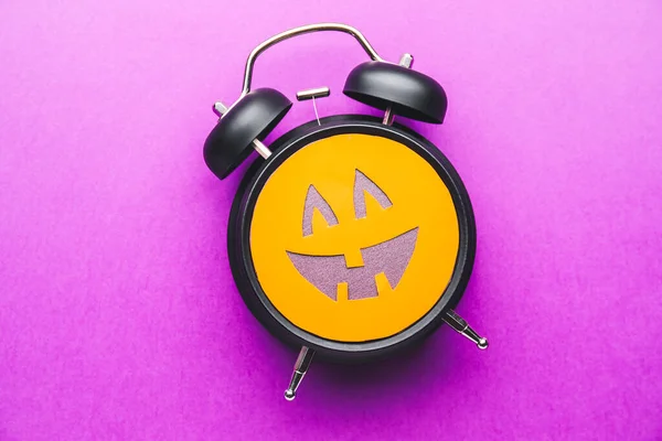 Alarm Clock Scary Face Color Background Halloween Celebration — Stock Photo, Image