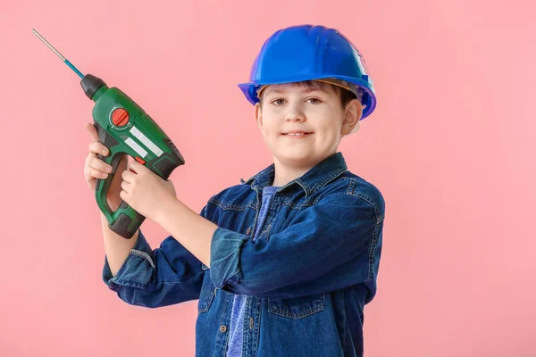 Cute Little Builder Color Background — Stock Photo, Image