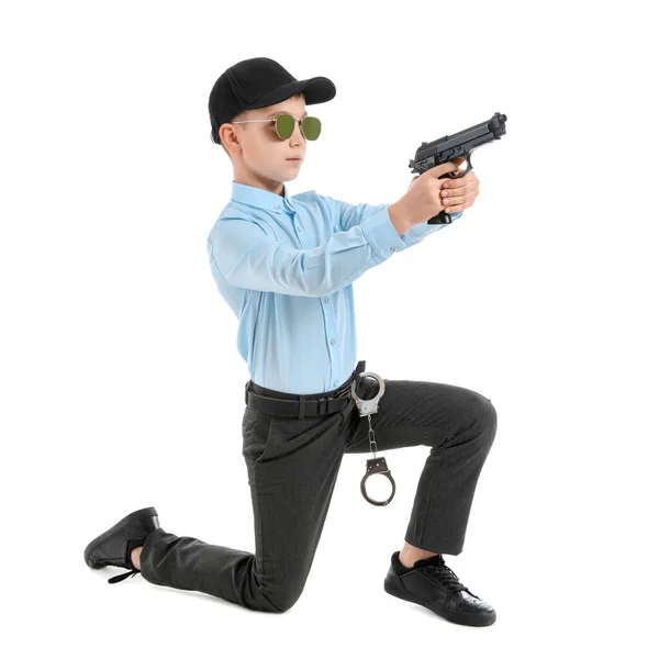 Cute Little Police Officer White Background — Stock Photo, Image