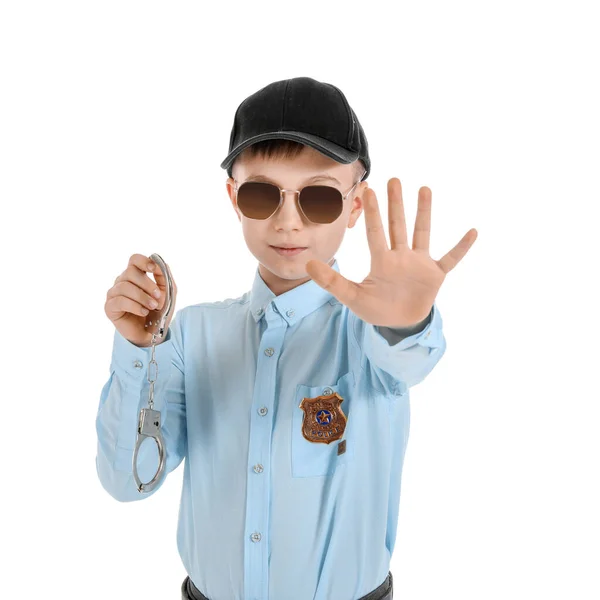 Cute Little Police Officer White Background — Stock Photo, Image