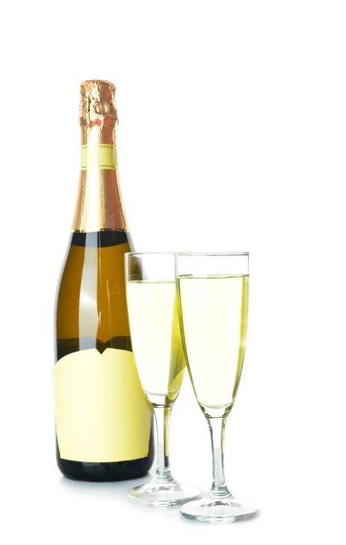 Flaska Och Glas God Champagne Vit Bakgrund — Stockfoto