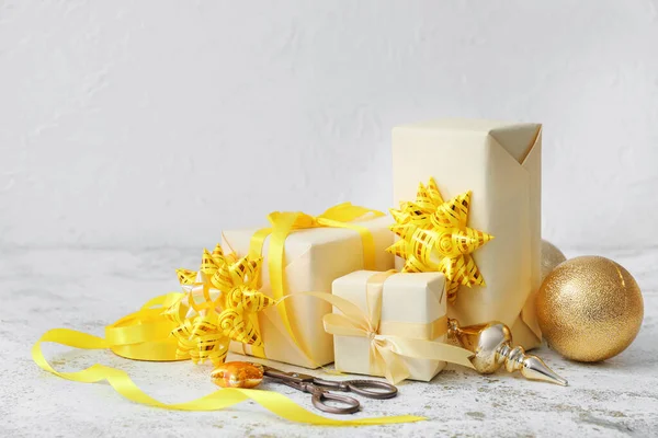 Beautiful Gifts Christmas Decor White Background — Stock Photo, Image