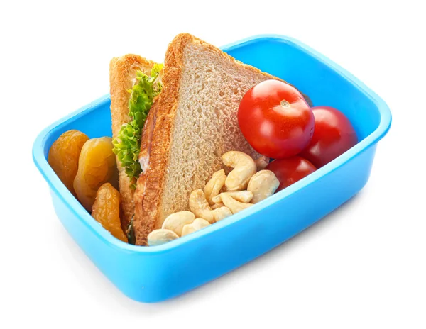 School Lunch Box Tasty Food White Background — Stock Photo, Image