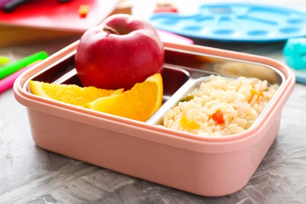 School Lunch Box Tasty Food Table — Stock Photo, Image