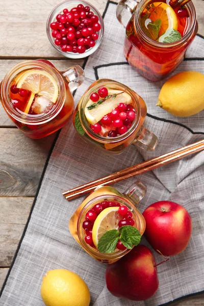 Mason Jars Cold Tea Wooden Table — Stock Photo, Image