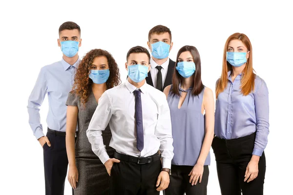 Geschäftsleute Mit Schutzmasken Auf Weißem Hintergrund Konzept Der Epidemie — Stockfoto