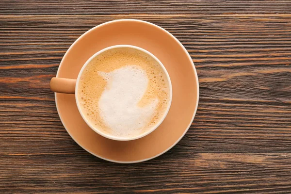 Copa Sabroso Capuchino Sobre Fondo Madera — Foto de Stock