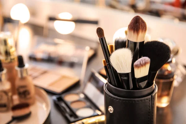 Brushes Different Cosmetics Table Makeup Artist — Stock Photo, Image