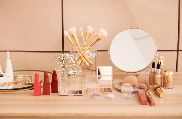 Different Cosmetics Table Makeup Artist — Stock Photo, Image