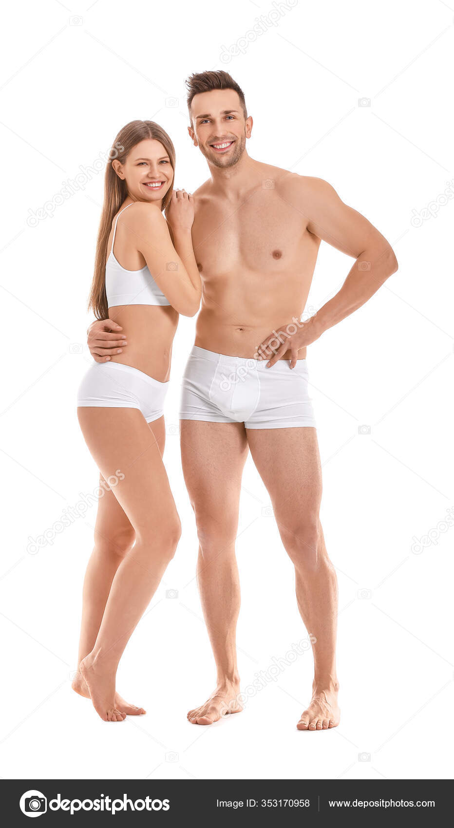 Young Couple Underwear White Background Stock Photo by ©serezniy 353170958
