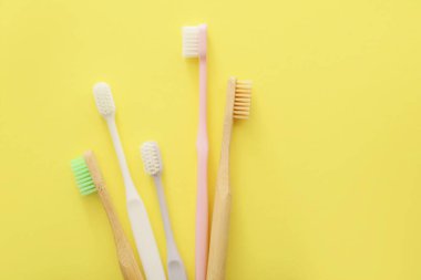Renkli arkaplanda diş fırçaları