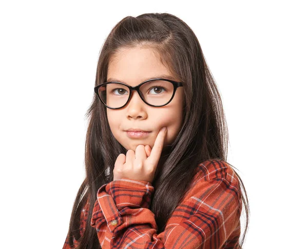 Funny Little Girl Glasses White Background — Stock Photo, Image