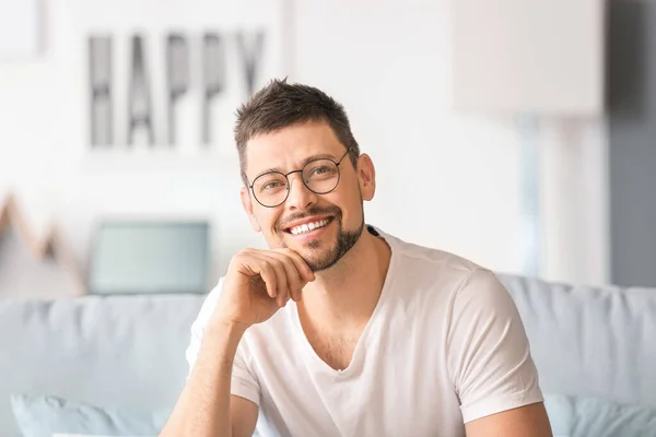 Handsome Man Wearing Glasses Home — Stock Photo, Image