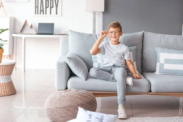 Little Boy Wearing Glasses Home — Stock Photo, Image