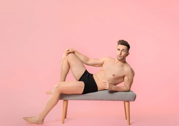 Handsome Man Underwear Color Background — 스톡 사진