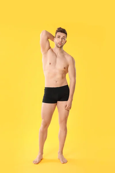 Stilig Man Underkläder Färg Bakgrund — Stockfoto