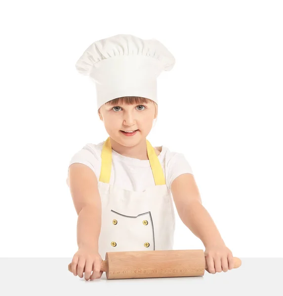 Cute Little Chef Rolling Pin White Background — Stock Photo, Image