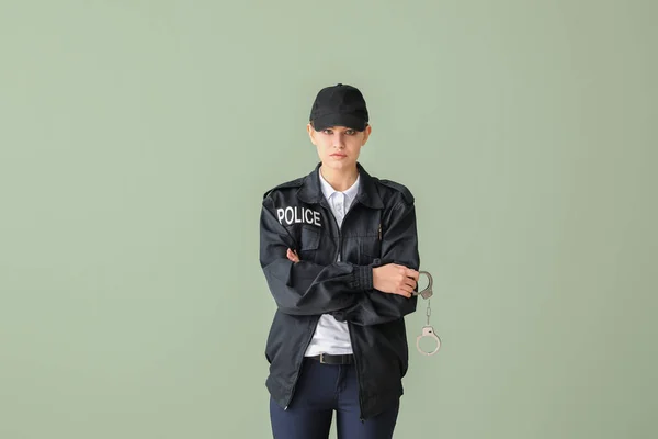 Polícia Feminina Fundo Cor — Fotografia de Stock