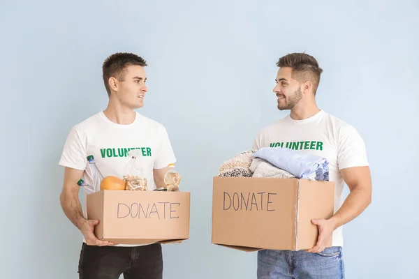 Volunteers Donations Poor People Color Background — Stock Photo, Image