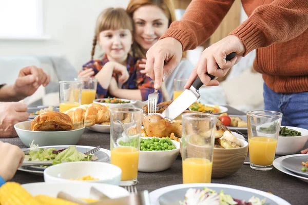 Famille Célébrant Jour Thanksgiving Maison — Photo