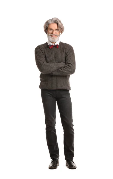 Stylish Elderly Man White Background — Stock Photo, Image
