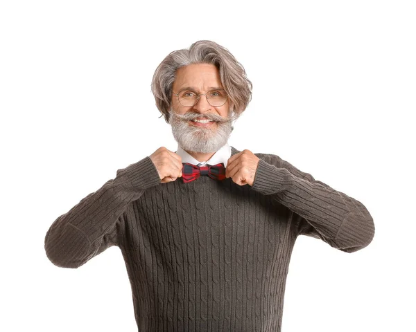 Stylish Elderly Man White Background — Stock Photo, Image