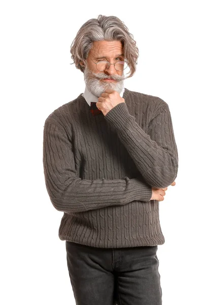 Stylish Elderly Man White Background — Stock Photo, Image