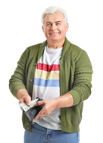 Senior Mann Mit Handtasche Auf Weißem Hintergrund — Stockfoto