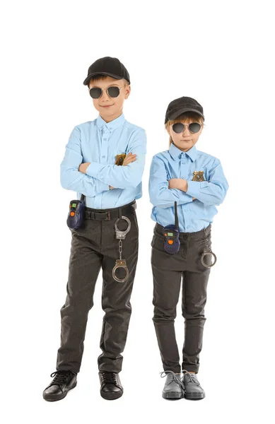 Cute Little Police Officers White Background — Stock Photo, Image