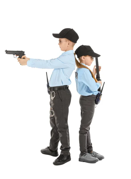 Cute Little Police Officers White Background — Stock Photo, Image